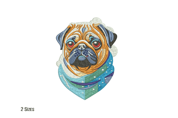 Adorable Winter Pug Dog Embroidery