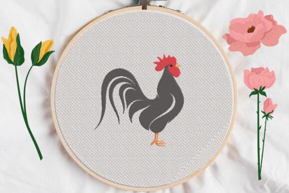 Black Rooster Embroidery