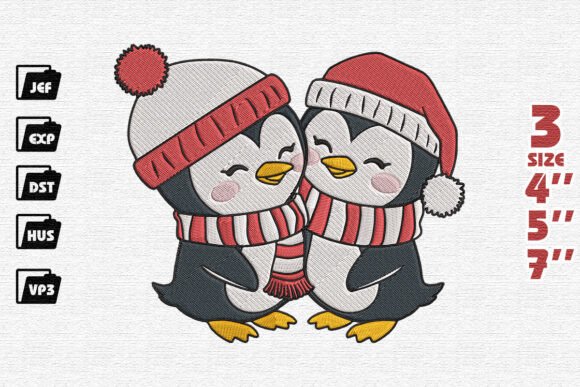 Couple Penguin Christmas Embroidery