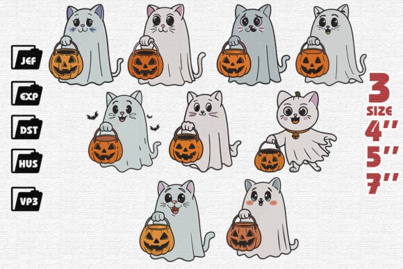 Cute Cat Ghost Embroidery Set