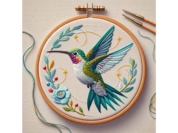 Hummingbird Embroidery Hoop Art