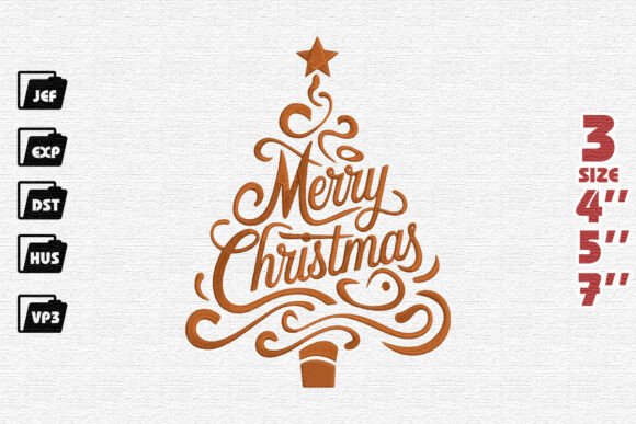 Merry Christmas Tree Embroidery