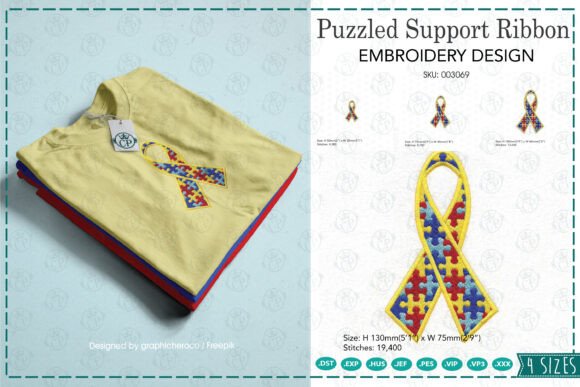 Puzzled Support Ribbon Embroidery Design