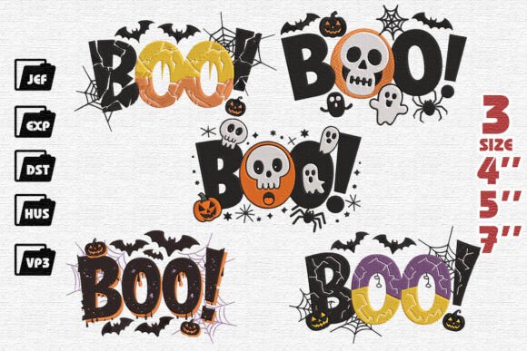 Set of 5 Boo Embroidery