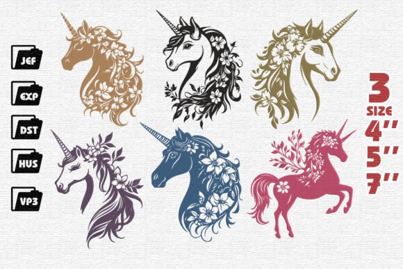 Set of 7 Unicorn Embroidery Designs