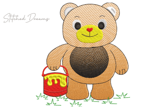 Teddy Bear Carrying Honey Embroidery